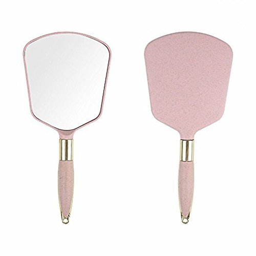 XPXKJ Handheld Mirror with Handle, for Vanity Makeup Home Salon Travel Use (Square, Pink)