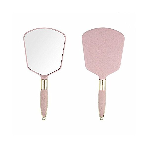 XPXKJ Handheld Mirror with Handle, for Vanity Makeup Home Salon Travel Use (Square, Pink)