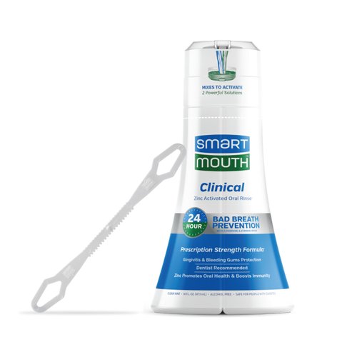 SmartMouth DDS Activated Clinical Mouthwash with Tongue Cleaner - Adult Mouthwash for Fresh Breath - Clinical Strength Mouthwash for Gum Health, Gingivitis & More - Clean Mint Flavor, 16 fl oz