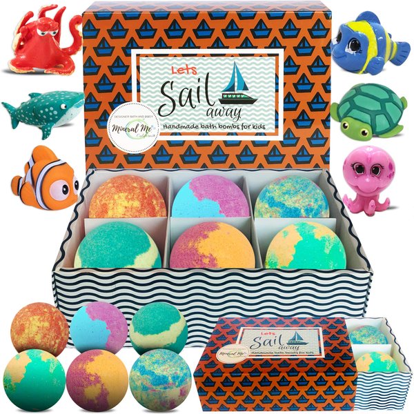 Kids Bath Bombs with Toys Inside - Organic, Gentle & Kid Friendly Bubble Bath Fizzies with Surprise Inside. Spa Bath Fizz Balls Kit. Fizzy Balls w/Rich Bubbles, Birthday Gifts for Kids, Boys, Girls