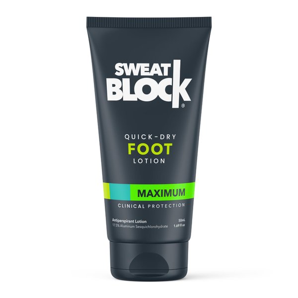 SweatBlock Antiperspirant Foot Lotion for Men & Women - Quick-Dry Hyperhidrosis Aid to Stop Excessive Sweating - Reduce Foot Odor - Non-Irritating - Dermatologist Tested - Travel Size 1.69 fl oz