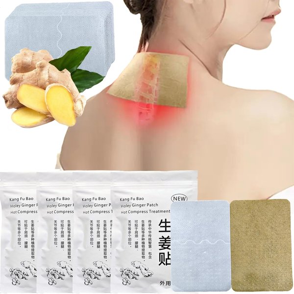 (100pcs) Holey Ginger Patches for Pain, Foot Pads, Porous More Breathable Chinese Herbal Hot Compress, Pure Nature Heating Sticker, 12 * 8cm,