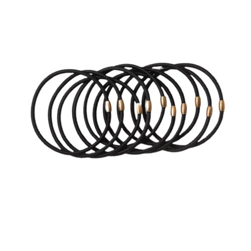 Generic 10 PCS Elastic Hair Ties for Thick Curly Thin Or Any Hair Ponytail Holders Hair Band for Women Girls or Men - 3MM Black With Fancy Gold Bead