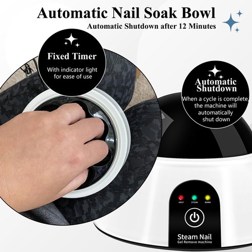 Electric Nail Soaking Bowl, Soak off Bowl for Gel Nail Polish, Acrylic Nails, Dip Powder Removal, Black