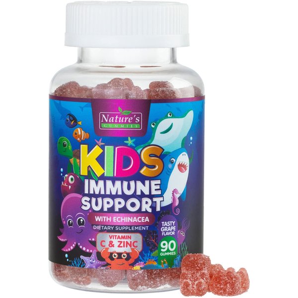 Kids Immune Support Gummies with Vitamin C, Zinc & Echinacea, Gluten Free & Non-GMO Chewable Immune Support for Kids Gummy, Daily Childrens Immune Support Vitamins, Vegan, Berry Flavor - 90 Gummies