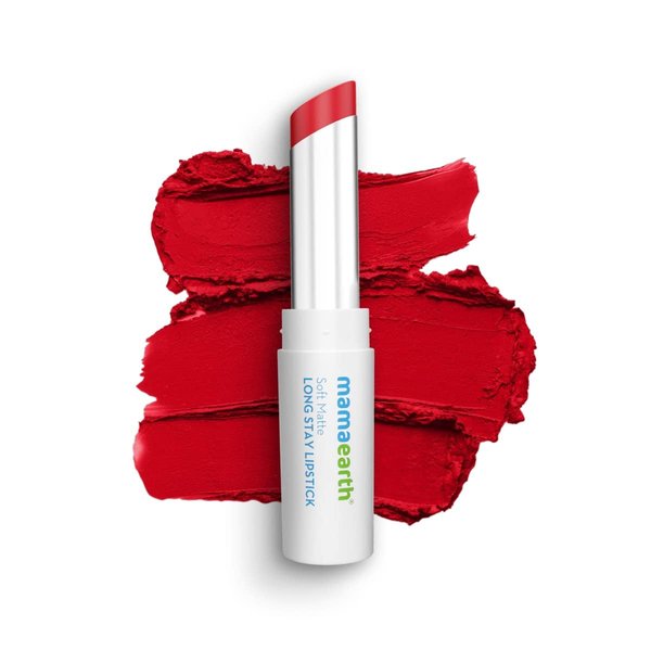 Mamaearth Soft Matte Hydrating Lipstick (07 - Ruby Red) | 12-Hour Long Stay Lightweight Formula | Waterproof & Non-Drying | Smooth Matte Finish | 0.12 Oz (3.5g)