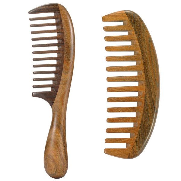 Louise Maelys 2pcs Sandalwood Wide Tooth Hair Combs Moon Shape Wooden Comb for Curly Hair