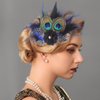 Yokawe 20s Feather Hair Clip Elegant Black Peacock Feather Hair Clips with Flowers Gatsby Party Head Accessories for Women