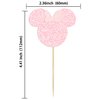 Gyufise 36 Pack Mouse Inspired Cupcake Toppers with Pink Bow Pink Glitter Mini Cupcake Picks Decorations for Baby Shower Wedding Kids Birthday Party Supplies
