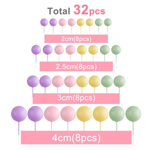 ASTARON 32 Pcs Ball Cake Topper Decorations Mini Balloons Cake Topper Sticks Foam Balls Cake Picks Cake Topper Balls Cake Decorations for Wedding Party Birthday Cake Toppers (Colorful)