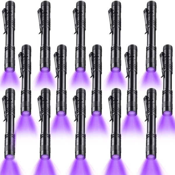 Macarrie 15 Pcs UV Light Flashlight Mini Pen Lights Flashlight Handheld Flashlights Pocket Compact Torch for Leak and Hotel Inspection, Pet Urine, Stain, Dye Detector (Purple)