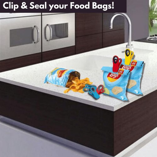 Alnoor USA 12- Pcs of Magnetic Chip Clips |Magnetic Clips for Refrigerator |Chip Clips Magnetic with 6-Colors |Chip Bag Clips for Home and Office| Bag Clips for Chips |Chip Clips Bag Clips Food Clips