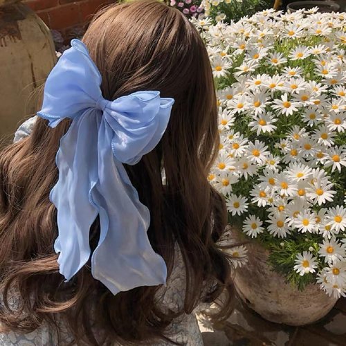 Hair Bows for Women Hair Bow Ribbon Clip Women Bows for Hair Chiffon Big Long Hair Bows Barrettes for Women Clip Vintage Girls Bow Hair Accessories