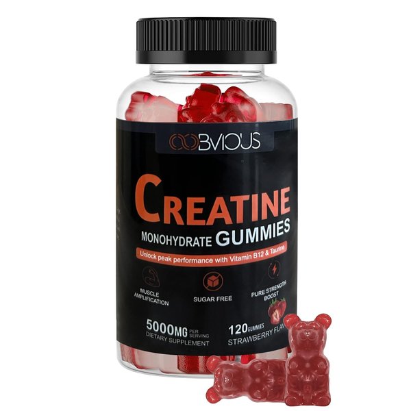Creatine Monohydrate 120 Gummies for Men & Women- 5g, Sugar-Free Pre-Workout Gummy W/L-Taurine, Betaine Anhydrous, Alpha GPC, Vitamin B12, Chewable Gummies for Muscle Strength & Energy Boost (1 Pack)