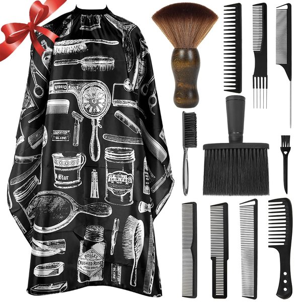 12PCS Hair Cutting Comb Set Hair Comb for Men Styling Comb for Men Barber Combs for Hair Stylist Barber Cape Neck Duster Brush Set Hair Cutting cape with Adjustable Neck Size Neck Duster Neck Brush