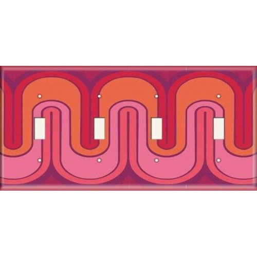 Four Switch Plate - Red Retro Waves