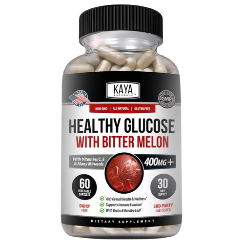 Kaya Naturals Healthy Gluco with Bittermelon Supplement | Support Healthy Levels and Function, 20 Herbs Vitamins and Minerals, Alpha Lipoic Acide, Cinnamon, Vitamin C & E, Non-GMO (60 Count)