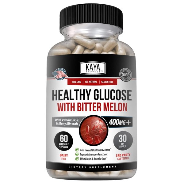Kaya Naturals Healthy Gluco with Bittermelon Supplement | Support Healthy Levels and Function, 20 Herbs Vitamins and Minerals, Alpha Lipoic Acide, Cinnamon, Vitamin C & E, Non-GMO (60 Count)