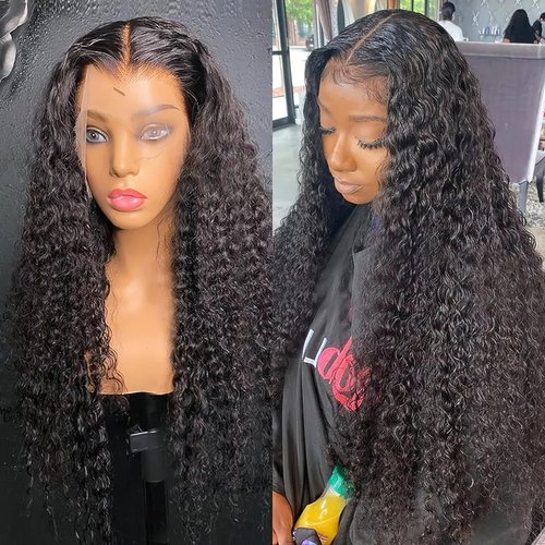 AUOCATTAIL Lace Front Wigs Human Hair 13x4 Transparent HD Curly Wigs 150 Density Natural Black Wigs Glueless Human Hair Wigs for Women 20in