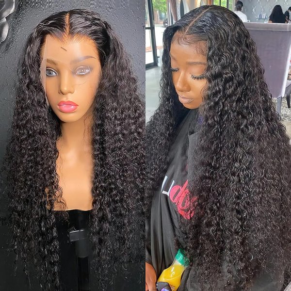AUOCATTAIL Lace Front Wigs Human Hair 13x4 Transparent HD Curly Wigs 150 Density Natural Black Wigs Glueless Human Hair Wigs for Women 20in