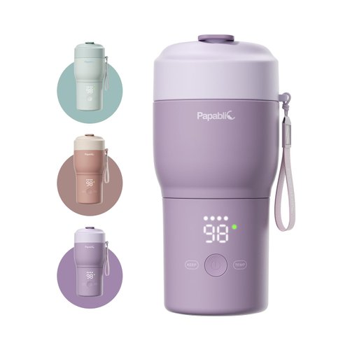 Papablic Portable Bottle Warmer for Travel Pro – Fast Heating, Built-in Sterilizer, 30W Fast Charge, 5-Temp Control, Easy-Clean Wide Mouth, Baby Milk Warmer for Breastmilk & Formula, Lilac Purple