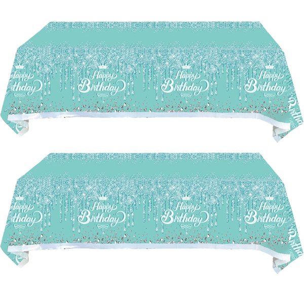 2Pcs Teal and Silver Birthday Tablecloths Decorations, Teal and Silver Party Table Cover, Teal and Silver Birthday Party Supplies Decorations for Girls Women Silver Glitter Party Supplies (71Inx 42In)
