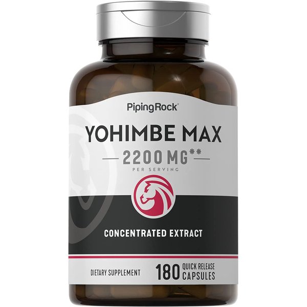 Piping Rock Yohimbe Supplements for Men | 2200 mg | 180 Capsules | Max Concentrated Extract | Non-GMO, Gluten Free Supplement