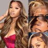 Yeeaak 13x6 Lace Front Wigs Human Hair 13x6 Highlight Ombre Body Wave HD Lace Frontal Wig for Women Pre Plucked With Baby Hair 180% Density Glueless Brown Honey Blonde Wig 4/27 Color 26Inch