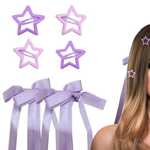 6pcs Purple Star Hair Clips Hair Bows Hair Clip,Pentagram Snap Hair Barrettes Tassel Ribbon Bowknot Alligator Clips Long Tail Hair Bow Small Metal Hair Clips 2000s Y2k Hair Accessories For Woman Girls