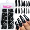 EternalClassic 120pcs Press on Nails Long Coffin, Black Fake Nails Long Ballerina Acrylic Nails Press on Coffin Tips Artificial False Nails with Adhesive Tabs for Women Girls
