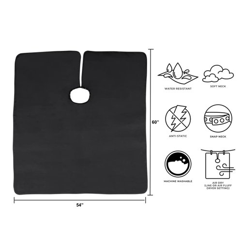 Cricket NeoSupreme Comfort Collar Static Free Hair Cutting Cape for Women Men Adults, Metal Snap Neck Closure Haircut Hair Color Cape, Black