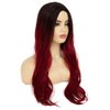 Tseses Ombre Red Long Curly Wigs for Women Wavy Synthetic Hair Wigs Dark Roots Hair Women Wig for Cosplay Halloween Party Daily Use (Red)
