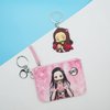 Demon Anime Nezuko Cute Badge Wallet with Lanyard and Keychain, ID Card Holder Purse Pouch with Lanyard Card Case Neck Pouch Wallet Durable Card Holder with Zippers for Students Teens Girls Boys