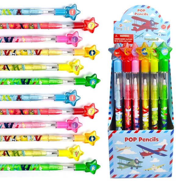 TINYMILLS 24 Pcs Airplane Multi Point Stackable Pencil with Eraser for Airplane Airshow Birthday Party Favor Prize Carnival Goodie Bag Stuffers