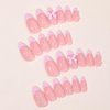 Bow Charm Designs Press on Nails Medium Cute Pink French Tip Fake Nails with White Pearl Designs Glossy Almond Shape Stick on Nails Reusable False Nails for Women Girls Manicure Nail Decor 24Pcs