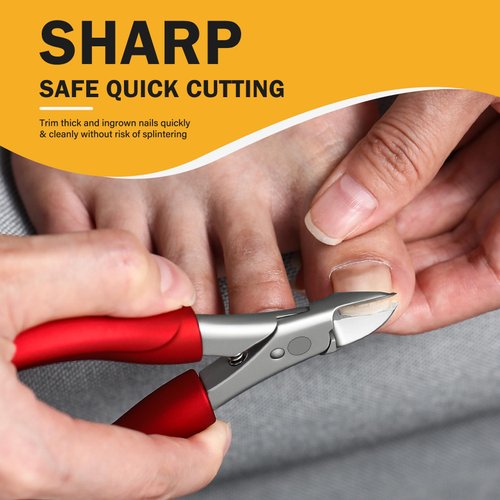 BEZOX Toe Nail Clippers for Thick Toenails for Seniors – Raised Cutting Edge Ingrown Toenail Clippers, Ergonomic Design Toenail Scissors for Thick Nails, Podiatrist Recommended - Red
