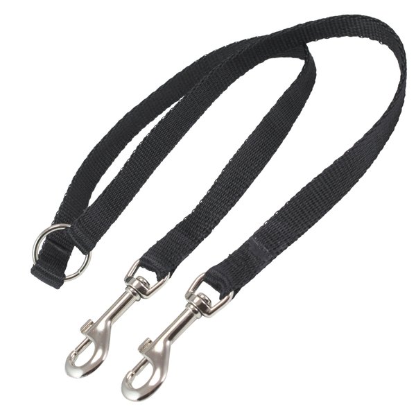 15" Nylon 2-way Double Dog Leash - Two Dog Coupler Black 3 Sizes (Small: 5/16" Wide)