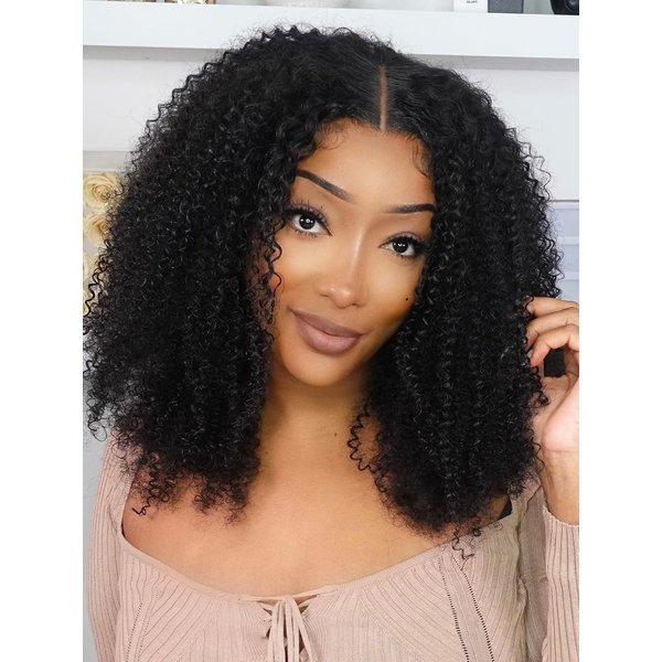 Domiso Max Part 10x7 Ready to Go Glueless Wigs Human Hair HD Lace Front Wig Human Hair 210% Density Pre Cut Glueless Wigs Human Hair Real Pre Bleached Afro Kinky Curly Part Free Wig 20 Inch
