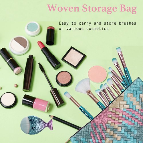 Mermaid Makeup Brushes Sets, Mermaid Makeup Cosmetic Brush Set Soft Nylon Bristles Beauty Brushes Kit Foundation Powder Cream Eyebrow Eyeliner Blush Cosmetic Concealer Brush with Bag
