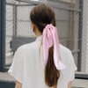 Anikoocory 2pcs Pink Hair Scarf Scrunchies Silky Hair Ribbon Elastic Knotted Bow Hair Ties Soft Satin Ponytail Holder with Long Tail for Girls and Women