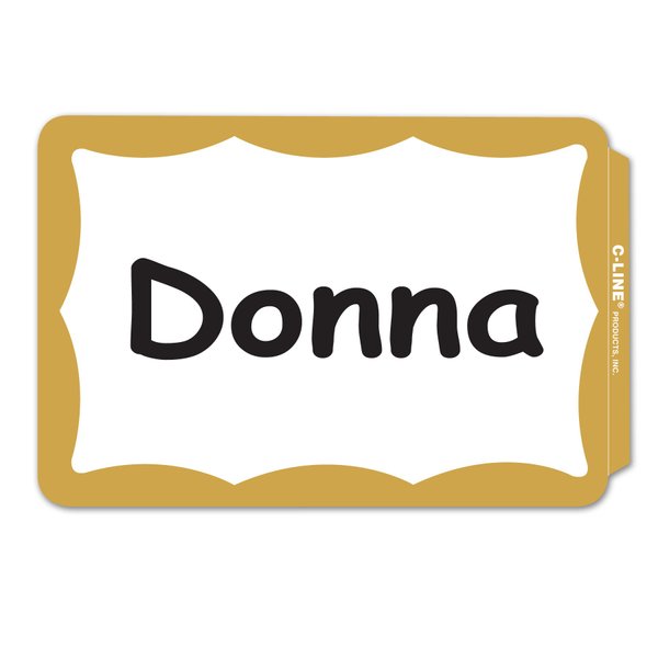 C-Line Pressure Sensitive Peel and Stick Name Badges, Gold Border, 3.5 x 2.25 Inches, 100 per Box (92266)