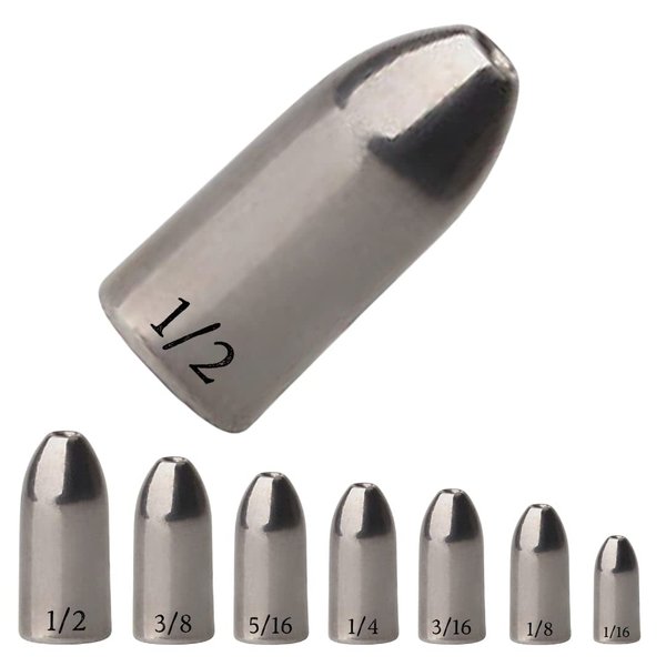Reaction Tackle Tungsten Bullet Fishing Weights/Worm Sinkers for Bass Fishing - 1/16 Silver