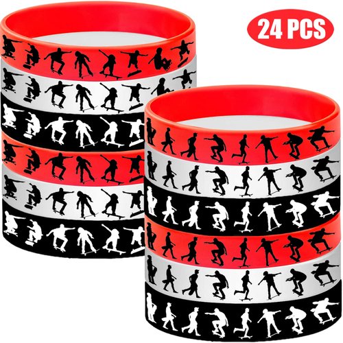 24PCS Skateboard Themed Rubber Bracelets Sport Wristbands Party Supplies Birthday Baby Shower Party Favors