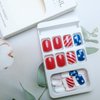 24Pcs Independence Day Press on Nails Short Square Fake Nails American Stripe Star Designs Glitter Full Cover Red Nails Glue on Nails Artificial Acrylic False Nails for Women DIY 4th of July Nail
