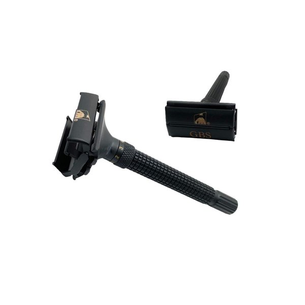 G.B.S Men's Shaving Razor with Adjustable Butterfly Open Mechanism Double Edge Safety Razor, Black Matte