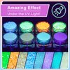 Holographic Chunky Glitter Glow in The Dark Glitter 8 Colors with Glue Set 2, Body Glitter Glow Glitter for Women Face Body Nail Hair Makeup at The Concert/Festival/Rave Party