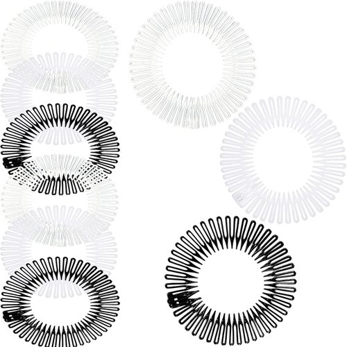 9 Pieces Full Circular Stretch Comb Flexible Plastic Circle Comb Stretch Hair Comb Headband Hairband Holder for Women Girls, 3 Colors (Black, White, Clear)