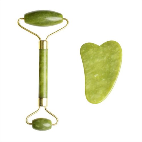 Jade Roller Facial Massage Beauty Care with Gua Sha for Face Eyes Cheeks Forehead - Anti Aging Beauty and Skincare Tool