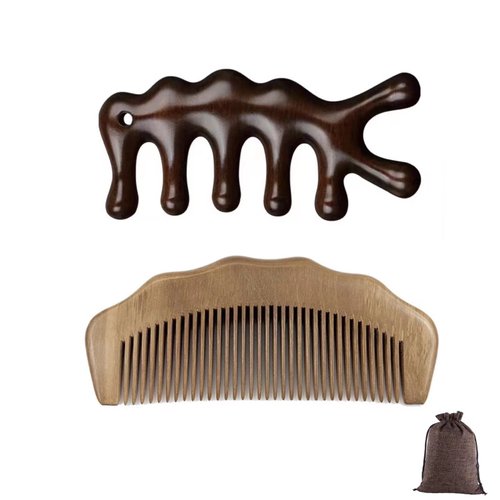 sanlusan 2 Pcs natural wooden comb,comb set, head Massage Comb,hair massager, wooden comb for women,wooden comb for men, Anti Static Wood, head massager scalp stress relax,birthing comb,Gift
