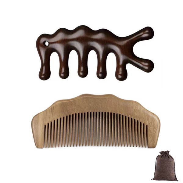 sanlusan 2 Pcs natural wooden comb,comb set, head Massage Comb,hair massager, wooden comb for women,wooden comb for men, Anti Static Wood, head massager scalp stress relax,birthing comb,Gift